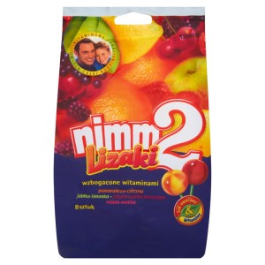 Nimm2 lizaki wzbogacone witaminami oraz sokiem w 4 owocowych smakach 80 g (8 sztuk)
