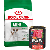 Royal Canin Mini Adult 8kg + Rafi z wołowiną 400g x 12