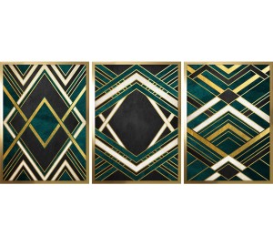 Komplet 3 dekoracji ściennych „Art Deco No 1”, 53 x 3 x 73 cm