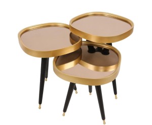 Komplet 3 stolików pomocniczych „Alys Gold & Black”