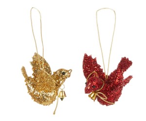 Komplet 2 dekoracji choinkowych „Birds Red&Gold”, 11 x 8 x 4 cm