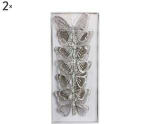 Komplet 12 ozdób „Butterfly Silver”, Ø 9 cm
