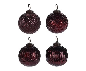 Komplet 4 bombek „Jenson Red”, Ø 7, wys. 9 cm