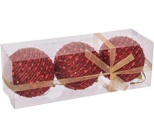 Komplet 3 bombek „Diamonds Red”, Ø 8 cm