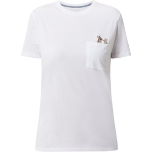 T-shirt z kieszenią na piersi i haftami