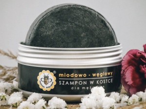 SZAMPON W KOSTCE DLA MĘŻCZYZN MIODOWO-WĘGLOWY 70G, MIODOWA MYDLARNIA