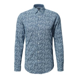 Koszula lniana o kroju slim fit ze wzorem na całej powierzchni