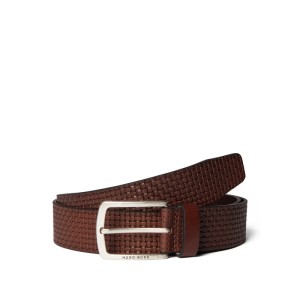 Pasek skórzany z fakturowanym wzorem i sprzączką