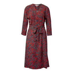 Sukienka midi z wiskozy z długim rękawem i kwiatowym wzorem