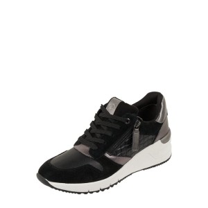 Sneakersy na koturnie ze skóry i tkaniny