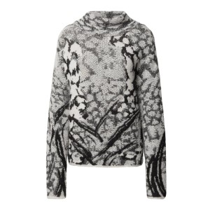 Sweter z dzianiny z wywijanym kołnierzem i wzorem na całej powierzchni