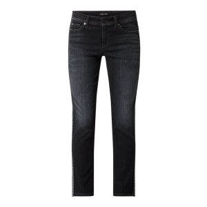 Jeansy o kroju slim fit nad kostkę z paskami w kontrastowym kolorze