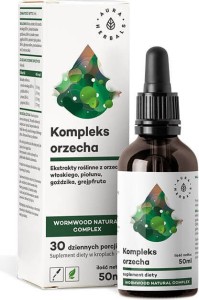 Kompleks włoskiego orzecha ekstrakty roślinne piołunu goździka grejfruta Wormwood naturalm complex krople 50 ml AURA HERBALS