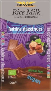 Czekolada z rodzynkami i orzechami bez laktozy bezglutenowa (na napoju ryżowym) BIO 100 g - BONVITA