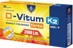 Witamina K i D dla dorosłych D-Vitum forte D3 2000 j.m. naturalna K2 MK-7 75 mcg 36 kapsułek Oleofarm