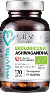 Ashwagandha ekologiczna KSM-66 żeń-szeń indyjski BIO 200 mg 120 kapsułek MyVita Silver