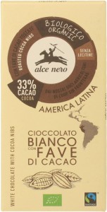Czekolada biała z kawałkami kakao FAIR TRADE BIO 100 g - ALCE NERO