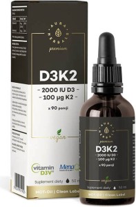 Witamina D3 D-3 2000IU + K-2 K2MK7 100 mcg w płynie 50ml Aura Herbals Premium