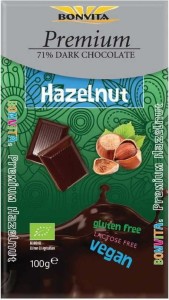 CZEKOLADA PREMIUM GORZKA 71% Z ORZECHAMI BEZ LAKTOZY BEZGLUTENOWA BIO 100 g - BONVITA