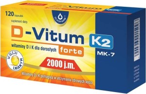 Witamina K i D dla dorosłych D-Vitum forte D3 2000 j.m. naturalna K2 MK-7 75 mcg 120 kapsułek Oleofarm