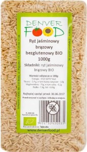 Ryż jaśminowy brązowy bezglutenowy BIO 1000g Denver Food