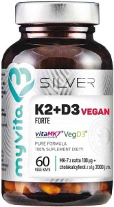 Witamina K2 K-2 100 µg + D3 D-3 2000 IU Vegan Forte 60 kapsułek 33 g MyVita Silver Pure