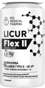 Licur Flex kurkuma kolagen typu II UC-II miedź mangan witaminy C i D 30 kapsułek Bio Medical Pharma