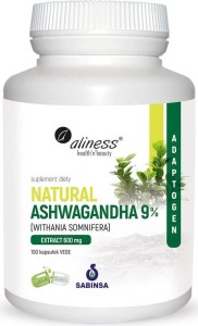 Żeń-szeń Indyjski Natural Ashwagandha 9% Withania Somnifera Ekstrakt 600mg 100 kapsułek Aliness