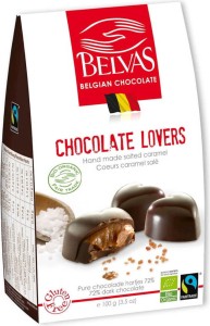 Belgijskie czekoladki serca z karmelem i solą morską bezglutenowe fair trade BIO 100 g - Belvas