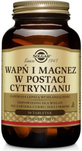 Wapń 600mg i magnez 300mg w postaci cytrynianu 50 tabletek Solgar