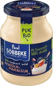 JOGURT KREMOWY BRZOSKWINIA - MARAKUJA (3,8% TŁUSZCZU W MLEKU) BIO 500 g (SŁOIK) - SOBBEKE