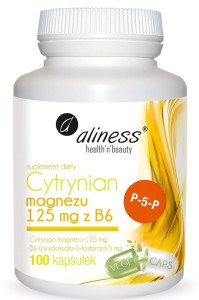 Cytrynian magnezu 125mg + Witamina B6 P-5P 5mg 100 kapsułek Aliness