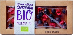 Czekolada mleczna z czarnymi porzeczkami i malinami BIO 53 g - Cukiernia Staropolska