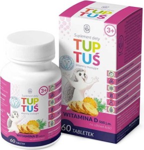 WITAMINA D O SMAKU ANANASOWYM NA KOŚCI DLA DZIECI OD 3 ROKU ŻYCIA 60 TABLETEK MUSUJĄCYCH - TUPTUŚ