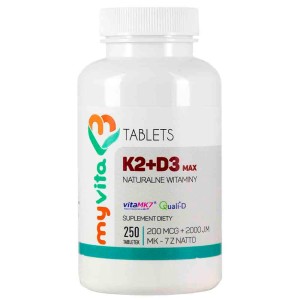Witamina K2 K-2 MK-7 K2MK7 MAX 200mcg + D3 D-3 2000IU 250 tabletek MyVita