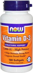 Witamina D-3 D3 1000IU 180 kapsułek NOW FOODS