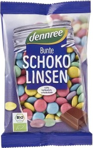 CZEKOLADOWE DRAŻETKI W CHRUPIĄCYCH KOLOROWYCH SKORUPKACH BIO 100 g - DENNREE