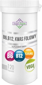 WITAMINA B6 + B12 + KWAS FOLIOWY 120 KAPSUŁEK (18 mg + 600 mcg + 100 mcg) - SOUL FARM