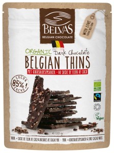 KAWAŁKI CZEKOLADY GORZKIEJ 85% Z KRUSZONYMI ZIARNAMI KAKAO BEZGLUTENOWE FAIR TRADE BIO 120 g - BELVAS