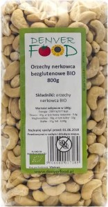 Orzechy nerkowca bezglutenowe BIO 800g Denver Food