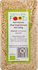 Ryż brązowy długi bezglutenowy BIO 1000g Denver Food