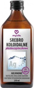 Srebro koloidalne Ag niejonowe płaskocząsteczkowe 50 ppm 250 ml MyVita