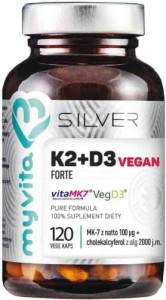 Witamina K2 K-2 100 µg + D3 D-3 2000 IU Vegan Forte 120 kapsułek 66 g MyVita Silver Pure
