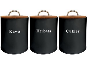 Komplet 3 pojemników Krisberg 2646 do herbaty kawy cukru czarne pojemniki