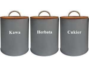 Komplet 3 pojemników Krisberg 2647 do herbaty kawy cukru szare pojemniki