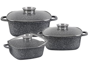 Garnki marmurowe Hoffner HF 7767 Zestaw 3 granitowe garnki indukcyjne