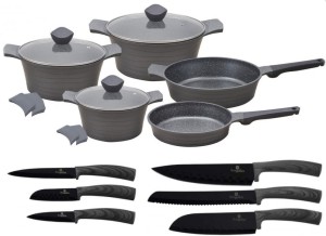 Garnki granitowe Klausberg KB 7356 Zestaw garnków indukcyjne Fresco szare+noże BH 2111