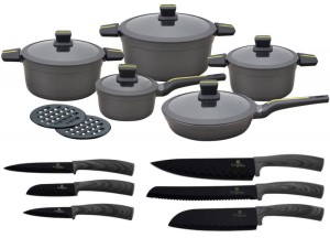 Garnki granitowe Klausberg KB 7358 Zestaw garnków indukcyjne Dolce szare+noże 2111