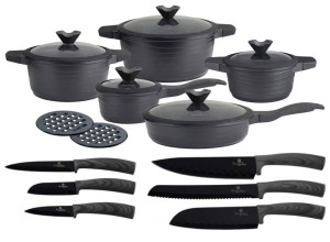 Garnki granitowe Klausberg KB 7351 Zestaw garnków Vivace czarne indukcyjne+noże BH 2111