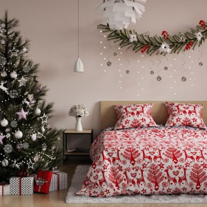 Pościel 160x200 świąteczna flanelowa RUDOLPH w zestawie 2 poszewki na poduszki 70x80